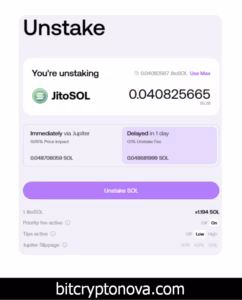 Details about delayed unstaking option with lower fees and longer wait times in Phantom wallet