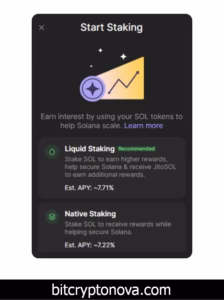 Choosing between Liquid Staking and Native Staking options in Phantom wallet