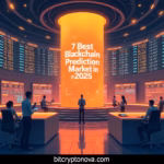 Blockchain prediction markets 2025 – crypto trader analyzing charts, tokens, and future forecasts